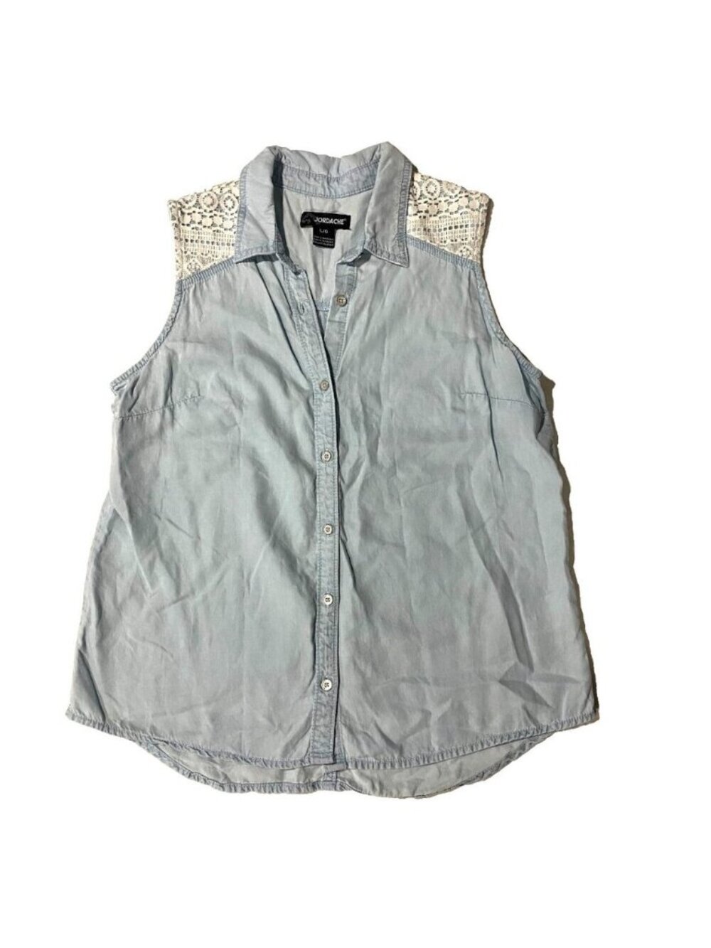 🛍️ 2/$20 ENTIRE SHOP - JORDACHE Tencel Button‎ Up Shirt Blue L Lace Boho